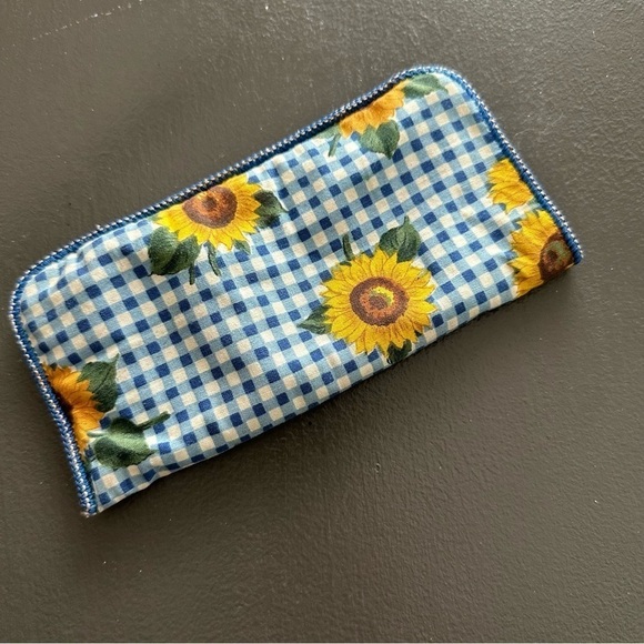Fabric Glasses Sunflower Gingham Blue Checkered Eyeglass Case Reinforced Vintage - Picture 8 of 8